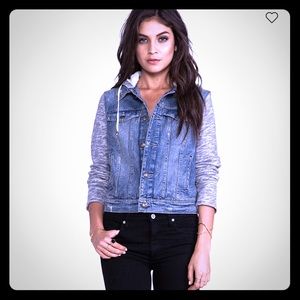 Free People DENIM/KNIT HOODIE JACKET IN INDIE WASH